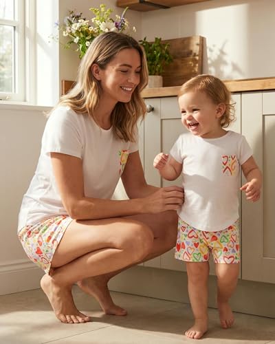 Image of Unique Baby Rainbow Shorts Mommy and Me Outfits Matching Mom Daughter Mothers Day Clothing Shirts Shorts Set