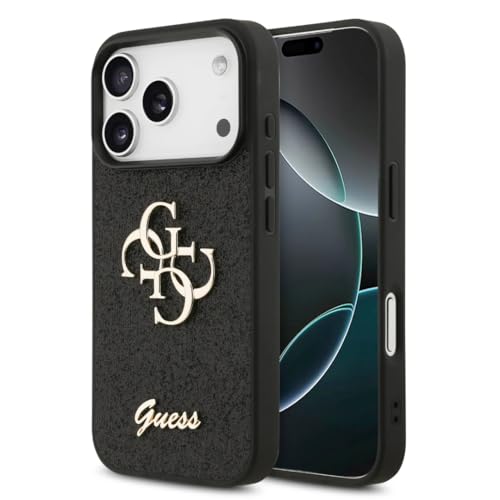 Coque iPhone 17 Pro Guess avec protection rigide noire antichoc et dos paillettes