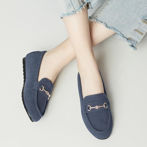 Image of Women's Wide Loafers Casual Slip on Flat Shoes Women's Comfort Penny Loafers with Arch Support Women Dressy Moccasins