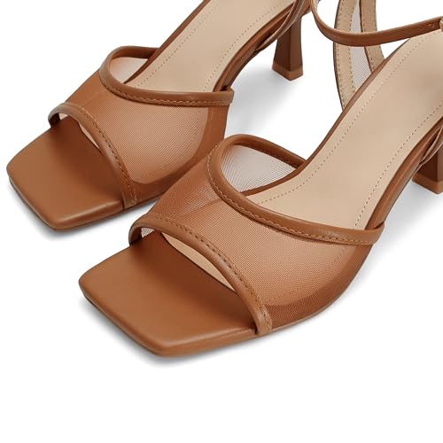 Image of SOVANYOU Mesh Kitten Heels for Women Strappy Sandals with Ankle Strap Comfort Summer Open Toe Heels for Dress