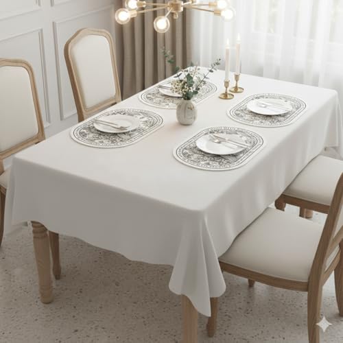 Image of Yelona White Oval Leather Placemat | Waterproof, Heat Resistant | Easy Clean Dining Table Mat Faux Leather Vintage Floral Print (Dense Forest, Pack of 4)