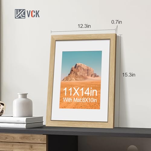 Image of VCK 11x14 Picture Frame 5 Pack, Oak Wood, 8x10 Mat, Glass, for Print