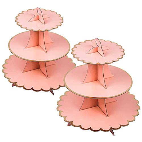 Porte-cupcakes en carton stable et réutilisable lot de 2 rose et or