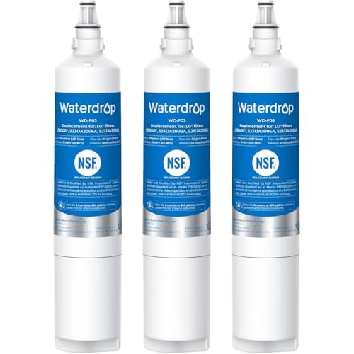 Waterdrop 5231JA2006A Replacement for LG® LT600P® Refrigerator Water Filter, fml-2, KENMORECLEAR® 46-9990, KENMORE® 9990, 5231JA2006B, RWF1000A, LFX25960ST, LSC27931ST, 3 Filters 3 Count (Pa