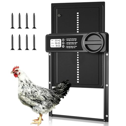 VXVMN Automatic Chicken Coop Door 24.5 * 33cm Large Automatic Chicken Door with Timer Anti-Pinch Chicken Door Opener Automatic with Large LED Screen Low Battery Warning for Poultry Safety