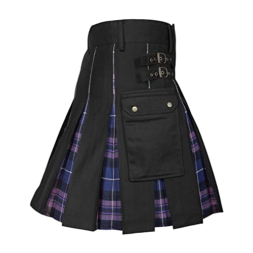 Tartan Kilt with Straps Wedding Utility Stud Kilts Casual Party Kilt Skirts Steampunk Clothing Scotland Tartan Utility Kilt Utility Combat Kilt Purple