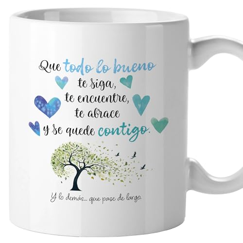 Taza Que todo lo bueno te siga te encuentre te abrace, Tazas originales, Detalles para compañeras de trabajo, Amigo invisible, Regalo para mujer, Cerámica 330 mL (Tonos fríos) Taza Que todo lo bueno te siga te encuentre te abrace, Tazas originales, Detalles para compañeras de trabajo, Amigo invisible, Regalo para mujer, Cerámica 330 mL (Tonos fríos)
