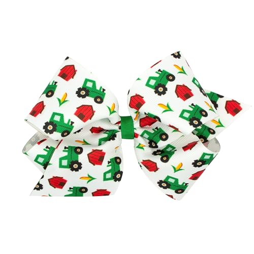 Wee Ones Girls Farm-themed Tractor Printed Grosgrain Hair Bow, Tractor, King