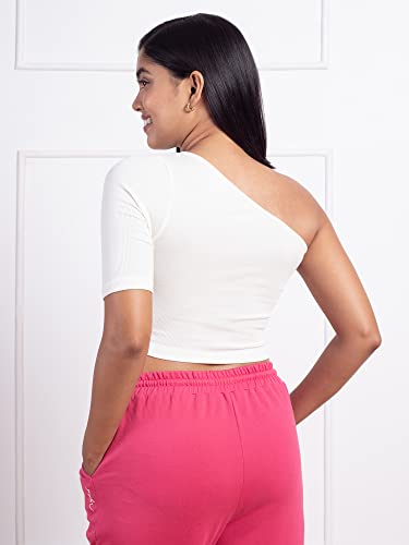 Image of NYKD Stylish Off Shoulder Crop Top for Women Super Comfortable Ribbed Fabric, Half Sleeve - NYOE09