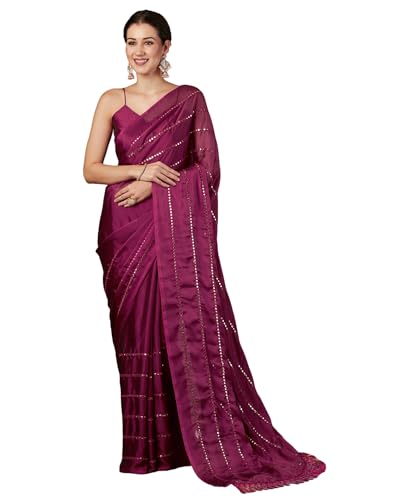 Image of SIRIL Women's Georgette Embellished Work Saree With Unstitched Blouse Piece