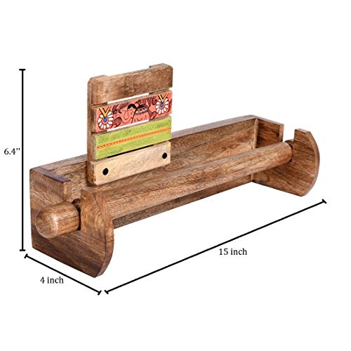 Image of Aakriti Art Creations Madhubani Art Wooden Towel Holder | Handcrafted Matte Finish Natural Brown Wall Mounted Towel Holder for Bath & Wash Area