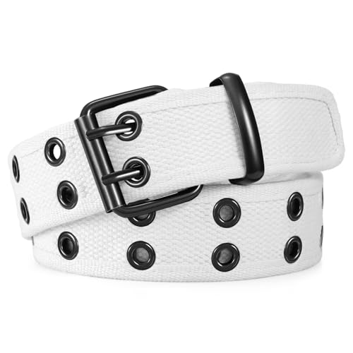 Image of WHIPPY Canvas Double Grommet Belt Unisex Casual Double Prong Belt for Men Women for Jeans Pants
