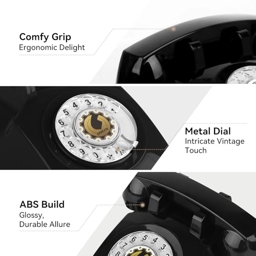 Sangyn Rotary Dial Telephones 1960'S Classic Old Style Retro Landline Desk Telephone, Black