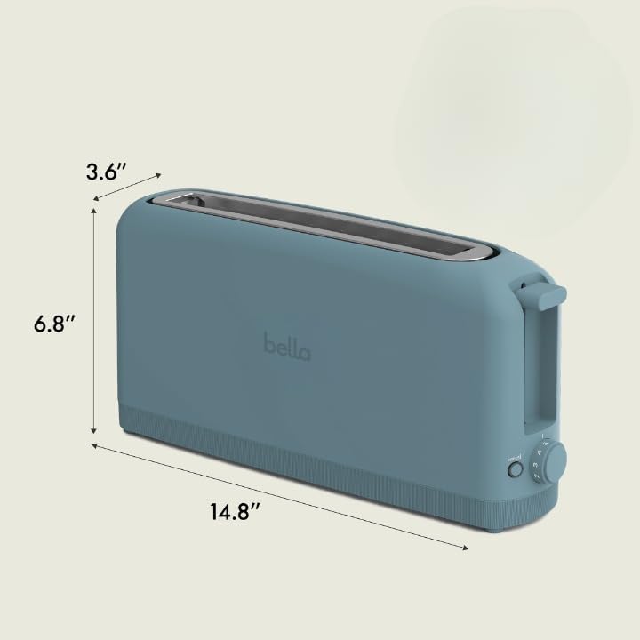 bella 2 Slice Slim Toaster, Fits-anywhere™ Kitchenware, 6 Setting Shade Control with Reheat & Cancel Buttons, Fits sourdough, 10” Long Slot, Anti Jam & Auto Shutoff, 900 Watt, Surf 2 Slice Surf image 7 of 8 B0CZPGJ2JW