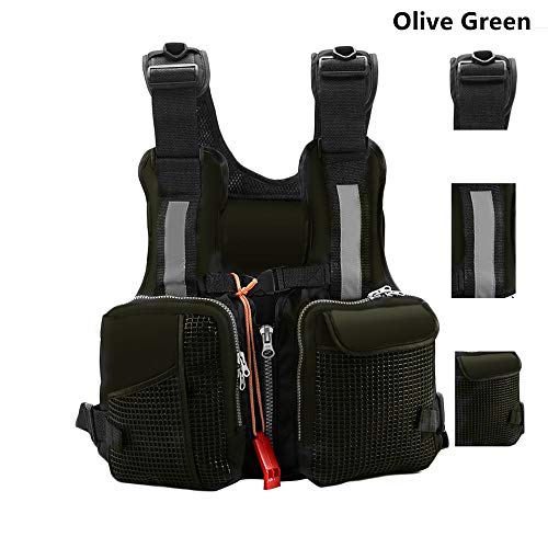 FLYDWV Fly Fishing Life Jacket Kayaking Water Suspension Life Jacket Multi-Pocket Life-Saving Vest Reflective Stripes Life Jacket (Black, Standard Size)