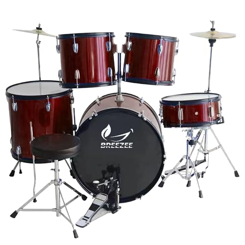 BREEZEE Bateria Musical Acustica para Adultos, Set Completo de Bateria, Tom 1 y 2, Tom de Piso, Bombo, Hi...