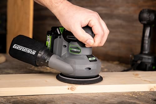 Genesis G20MAX Cordless Orbital Sander 20V 5 in. with Dust Bag, 6000 to 12,000 OPM Sandpapers, Battery, and Charger (GLROS20B) thumbnail 5