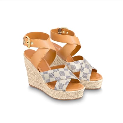 Women's Platform Wedge Sandals Cross Ankle Buckle Strap Espadrille Summer Casual Dress Shoes2