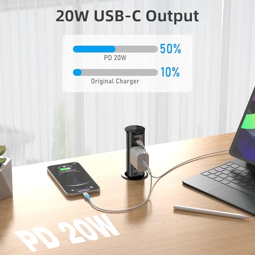 Prise pop-up pour plan de travail ANNQUAN bloc multiprise encastrable compact - 3