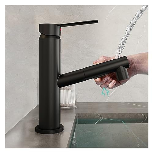 Grifos extraíbles de doble salida, grifo de lavabo de baño, mezclador frío y caliente de acero inoxidable, lavabo de enjuague bucal negro mate, grifo retráctil(MP47 Black)