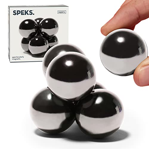 Speks Supers, 33mm Magnets Balls Fidget Toys for Adults, Set of 6, Great Office Desk Decorations and Stress Relief Gifts, Gun Metal