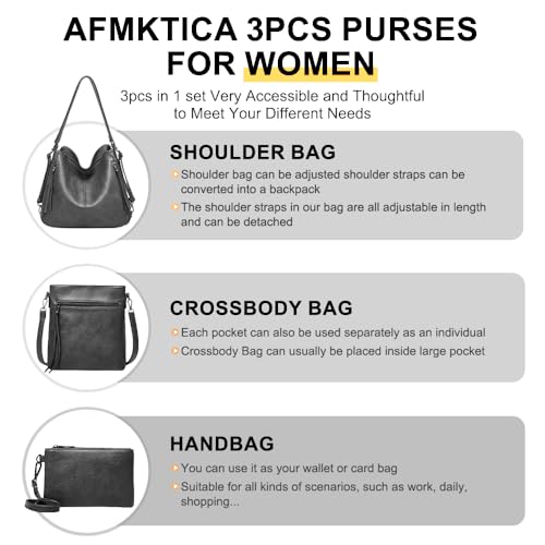 Image of PU Leather Purses 3PCS, Hobo Crossbody Bags Set for Women, 3 in 1 Convertible Backpack for Ladies Shoulder Bags satchel Bags