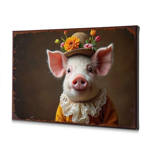 Toile cochon chapeau floral déco de Pâques murale suspendue