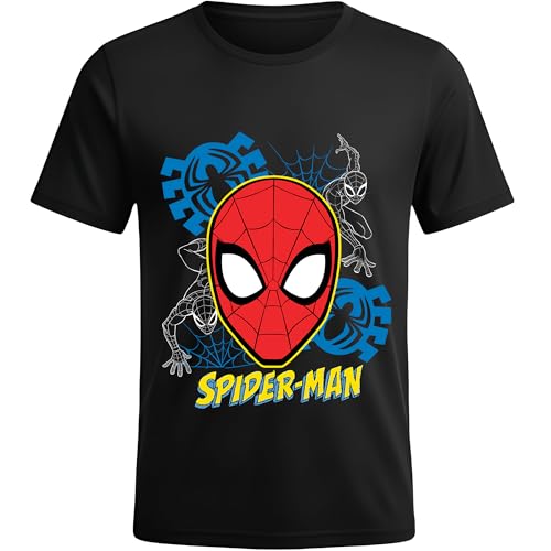 Image of Marvel Spiderman T-Shirt for Boys Short Sleeve Summer Tee Spidey Top for Kids 100% Cotton Spider-Man Superhero Cartoon Apparel Black