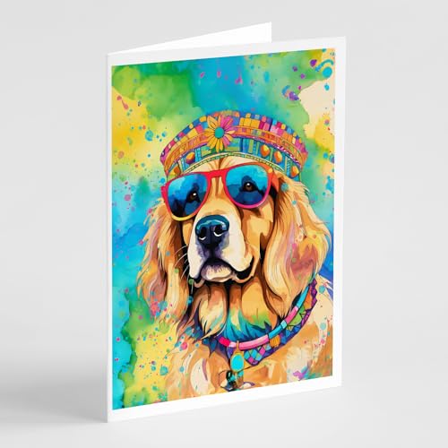 Caroline's Treasures DAC2513GCA7P Golden Retriever Hippie Dawg Greeting Cards Pack of 8 Blank Cards with Envelopes Whimsical A7 Size 5x7 Blank Note Cards