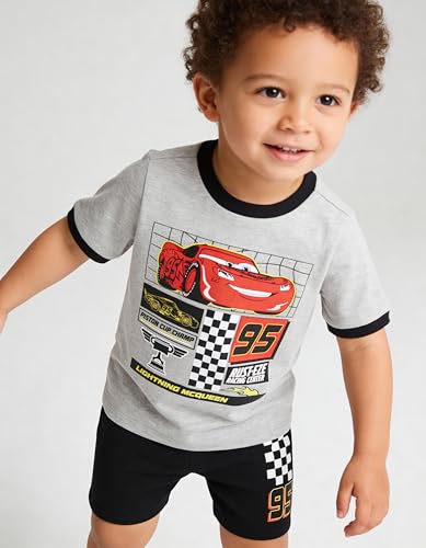 Image of Disney Pixar Cars Lenticular Lightning McQueen Toddler Outfit for Boys, 2 Piece T-Shirt & Fleece Shorts Set
