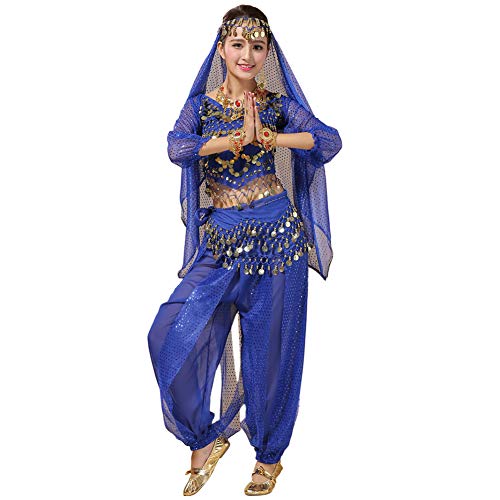 Huateng Danse du Ventre Outfits pour Femmes, Bollywood Indien Arabe Carnaval Dansant Performance Paillette Costume