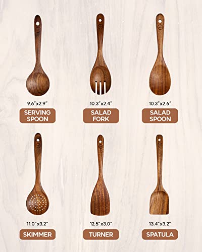Non-Toxic Wooden Spoons For Cooking Uncoated Premium Teak Wood Utensils Set 6-Piece Wooden Kitchen Utensils Set Wooden Cooking Utensils Wooden Utensils Wooden Spoons Housewarming Gifts #TOP7