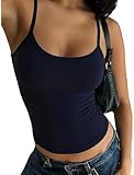 CHANGEZOE Women's Braless Tank Top Fitted Spaghetti Strap Cami for Going Out Workouts Y2K Cute Basic Top Navy