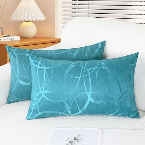 CaliTime Decorative Couch Throw Pillow Covers 20 X 12 Inches Lake Blue
