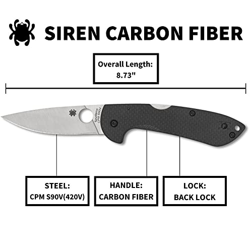 Spyderco Siren Carbon Fiber Folding Pocket Knife With 3.60 Inch Stainless Steel And Carbon Fiber Handle - Plainedge - C247Cfp #TOP4