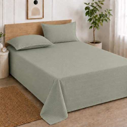 Image of Cortina Cloud Cotton King Size Bedsheet with 2 Pillow Covers | Super Soft, Breathable & Skin-Friendly Bedsheet for Double Bed King Size with Solid Design | (270x250 cm) (Green, King)