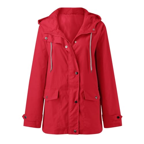 Generico Impermeabile Donna Elegante, Giacca Anti Pioggia E Vento Donna, con Cappuccio a Vento Giubbotto Impermeabile di Pioggia Traspirante Casual di Colore Solido Giacca Cardigan Cappotto Outdoor