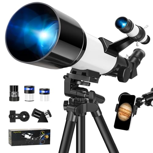 Telescopio, apertura de 70 mm, 400 mm, telescopio refractario astronómico para niños principiantes, telescopio de viaje con bolsa de transporte, adaptador de teléfono y control remoto inalámbrico.