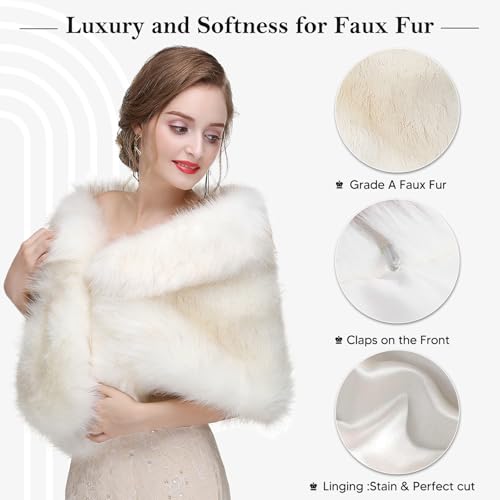 Faux Fur Shawl Wraps for Women Winter Scarf for Wedding Stole Shrug Fur Cape 1920s for Bride and Bridesmaids Wedding Evening Dresses(champagne)4
