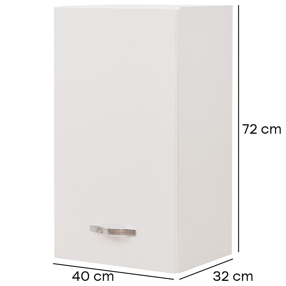 Shally Dogan Pensile da Cucina a Parete, Armadio Sospeso in Legno con Anta Singola 1 Ripiano e 2 Scomparti, Armadietto da Muro Spazioso e Resistente, Dimensioni 40 x 32 x 72H cm … (Bianco)
