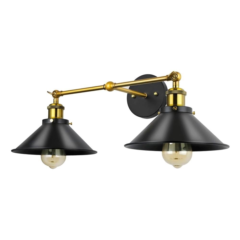 KXEcoLife Wall Sconces for bedroom Lights Retro Industrial Style Lamp Mirror Front Bedside Restaurant Bar Aisle Iron Double- Lighting Fixture(A)