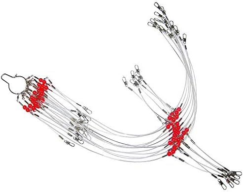 Shaddock Fishing 12pcs/Bags White Nylon Fishing Wire Leader Rigs Trace with Swivels,Snaps,Beads, Arms Fishing Lures Tackle Leader Rigging (21.7inch wirh 2 Arms)