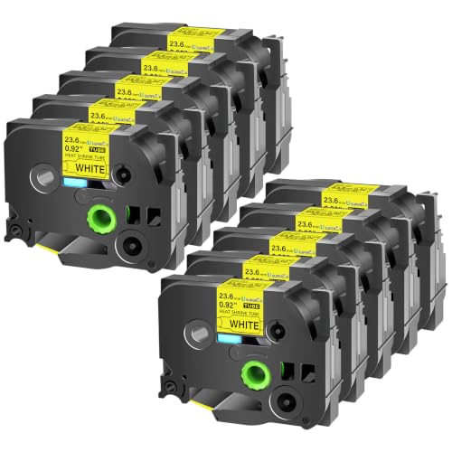 Image of USUPERINK 10 Pack Compatible for Brother P-Touch HSe-651 HSe651 HS-651 HS651 Black on Yellow 23.6mm 0.92'' Heat Shrink Tubing Label Tape for Wire Cable use in PT-P900 D800W P710BT P700 Label Printer