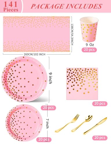 Image of Nkaiso 141Pcs Pink Gold Paper Plates and Napkins Party Supplies-20 Guests