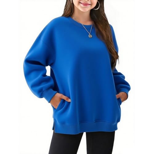 Oversized Boys Sweatshirts Loose Crew Neck Fleece Hoodies Drop Shoulder Long Sleeve Pullover Sweatshirt Cute Fall Tops