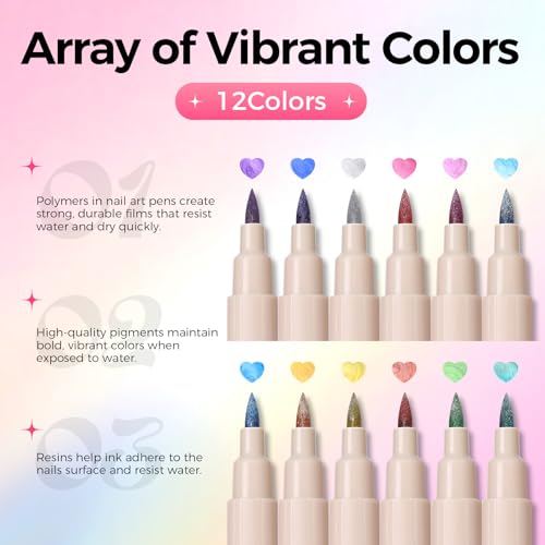 Image of 12 Colors Metallic Nail Art Pens, 0.7mm Nail MarkerPens for Women