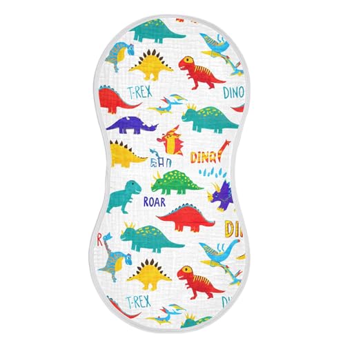 xigua Colorful Dinosaurs Muslin Baby Burp Cloths Set of 1, Super Soft & Absorbent Burping Rags, Cotton Burp Clothes Shower Gift for Newborn, Baby Girls and Boys