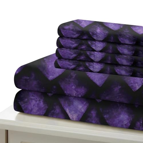 Housse de couette violette motif diamant 3D en microfbre 135x200
