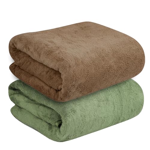 Image of Dribble Coral Fleece Weft Knitting 400 GSM Bath Towel 70 cm x140 cm | Ultra Soft, Quick Dry, Highly Absorbent | Lightweight & Skin-Friendly Towel for Bathroom, Gym & Travel, (Green /Brown, Pack of 2)