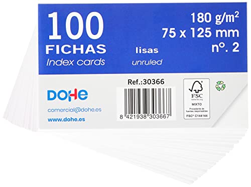 DOHE - Fiches cartonnées offset blanches de 180 g, unies - nº 2 - 75 x 125 mm